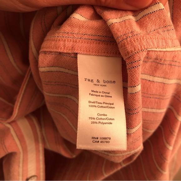 Rag & Bone Fit 2 Shirt in Pink and White (size S) - Picture 4 of 5